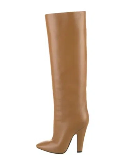 Pre-owned Saint Laurent Leather Leather Trim Embellishment Boots In Brown