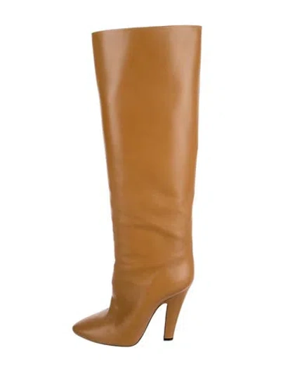 Pre-owned Saint Laurent Leather Leather Trim Embellishment Boots In Brown