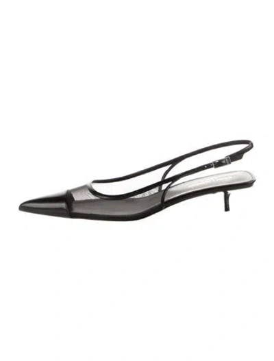 Pre-owned Saint Laurent Leather Leather Trim Embellishment Slingback Flats In Black