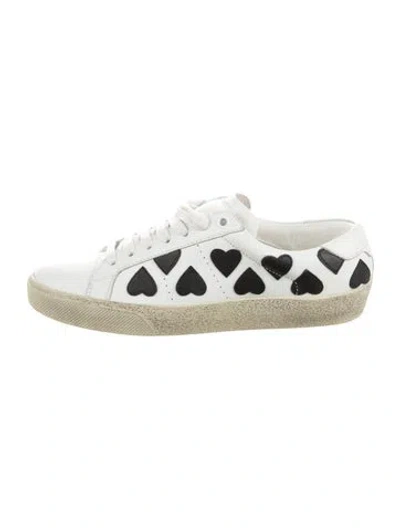 Pre-owned Saint Laurent Leather Leather Trim Embellishment Sneakers In White