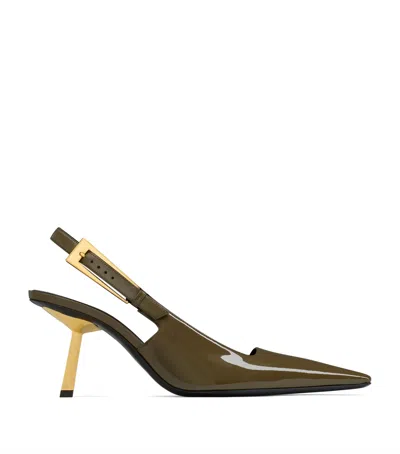Saint Laurent 110mm Lee Patent-leather Slingback Pumps In Green