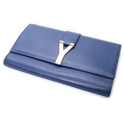 Pre-owned Saint Laurent Leather Ligne Y Clutch In Blue