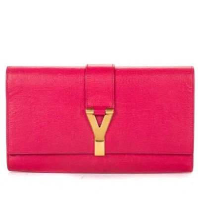 Pre-owned Saint Laurent Leather Ligne Y Clutch In Pink