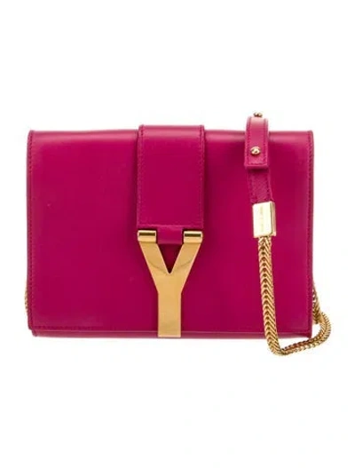 Pre-owned Saint Laurent Leather Ligne-y Pochette Crossbody In Pink