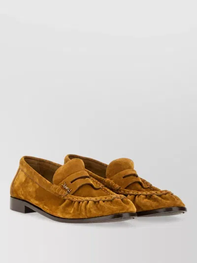Saint Laurent Leather Loafers In Brown