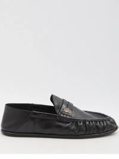 Saint Laurent Leather Loafers In Black
