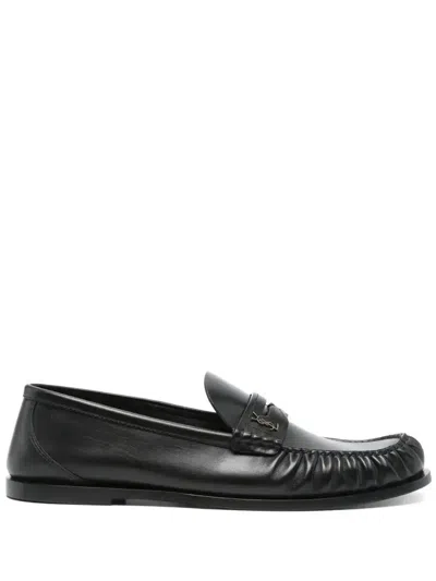Saint Laurent Leather Loafers In Black