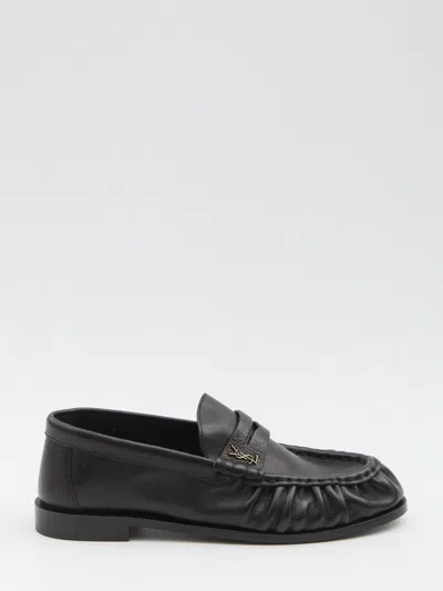 Saint Laurent Shiny Leather Loafers In Black
