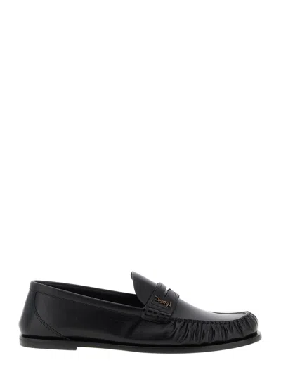 Saint Laurent Leather Loafers In Black
