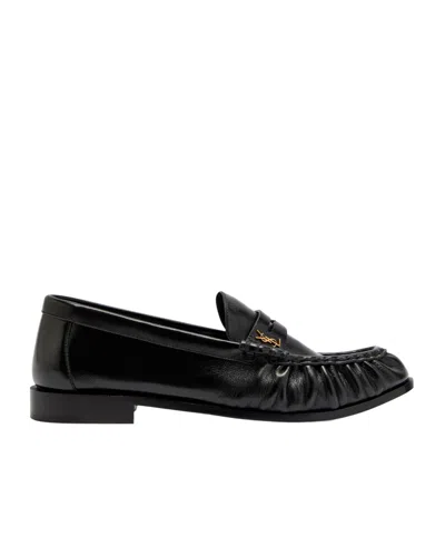 Saint Laurent Leather Loafers In Black