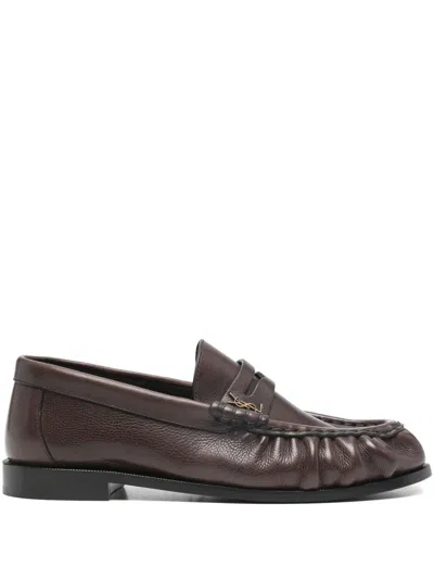 Saint Laurent Leather Loafers In Brown