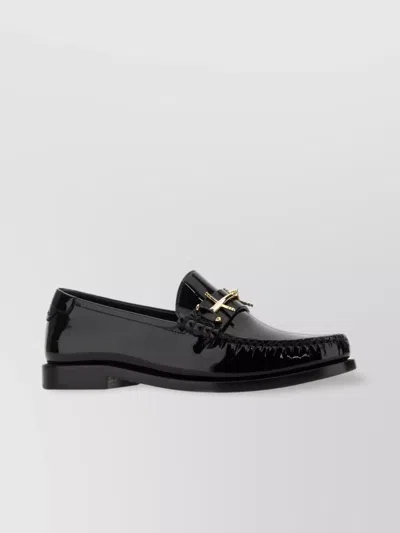 Saint Laurent Leather Loafers Tassel Detail In Gray