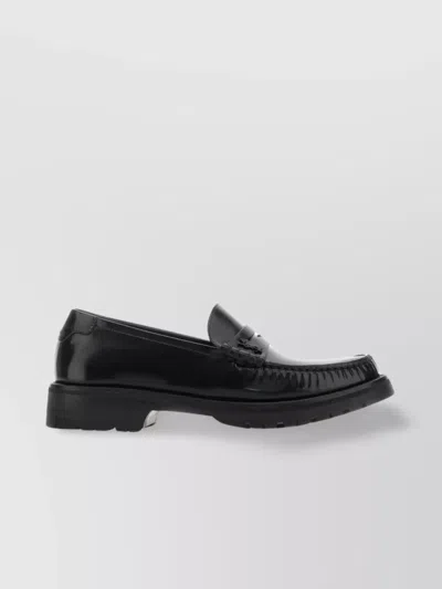 Saint Laurent Leather Loafers With Glossy Finish And Moc Toe In Black