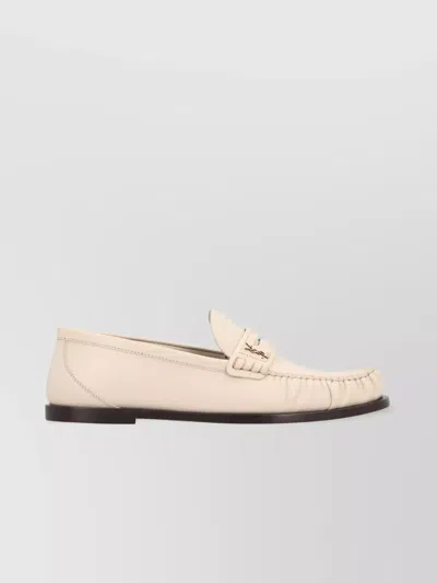 Saint Laurent Leather Loafers With Round Toeline And Rubber Sole In White
