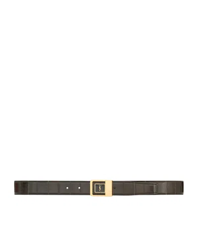 Saint Laurent Leather Logo Belt In Green