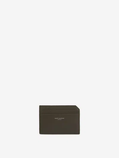 Saint Laurent Leather Logo Card Holder In Green