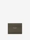Saint Laurent Leather Logo Card Holder In Military Green