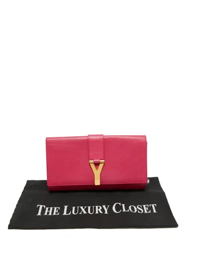 Pre-owned Saint Laurent Leather Logo Clutch Bag In Pink