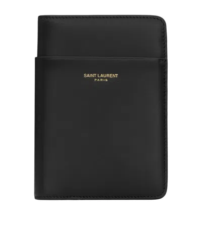 Saint Laurent Leather Logo Passport Holder In Black