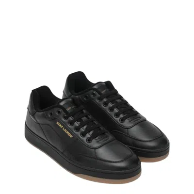 Saint Laurent Leather Logo Sneakers Sl61 In Black