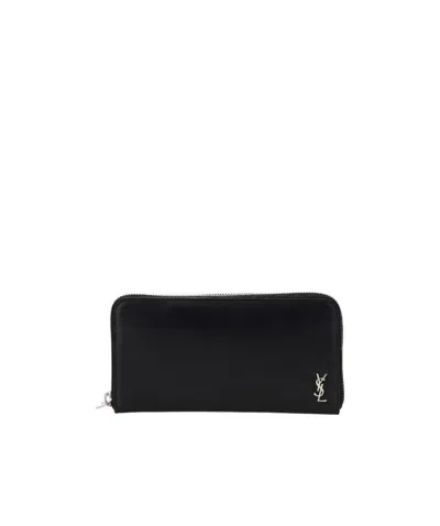 Saint Laurent Leather Logo-plaque Wallet In Black