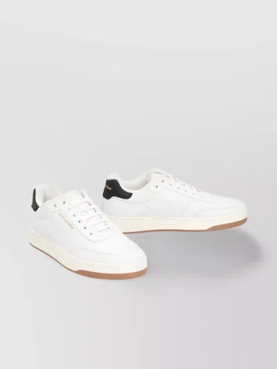 Saint Laurent Leather Low-top Sneakers Contrast Heel In White