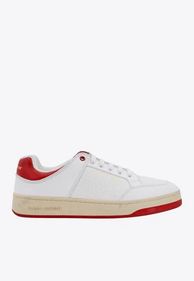 SAINT LAURENT LEATHER LOW-TOP SNEAKERS WITH LOGO