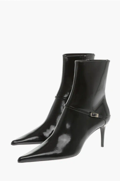 Saint Laurent Vendome Patent Buckle Stiletto Booties In Black