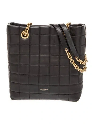 Pre-owned Saint Laurent Leather Matelasse Carre In Black