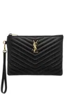 Saint Laurent Leather Matelassé Cassandre Pouch Bags In Black