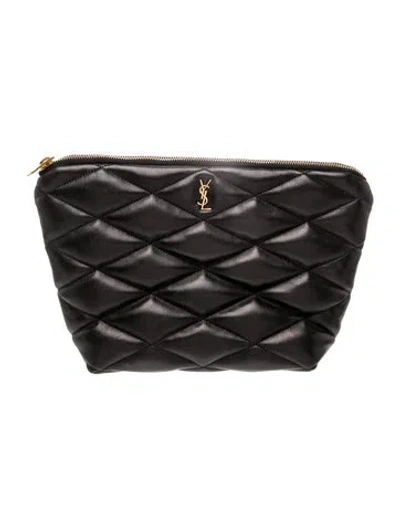 Pre-owned Saint Laurent Leather Medium Monogram Quilt Sade Pouch In Black