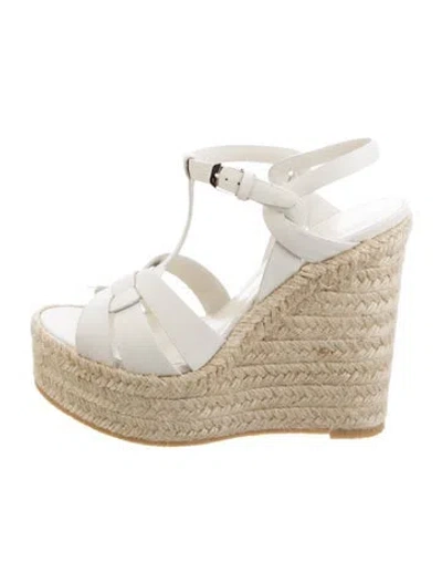 Pre-owned Saint Laurent Leather Mesh Accents Espadrilles In White