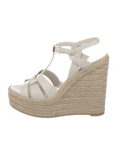 Pre-owned Saint Laurent Leather Mesh Accents Espadrilles In White