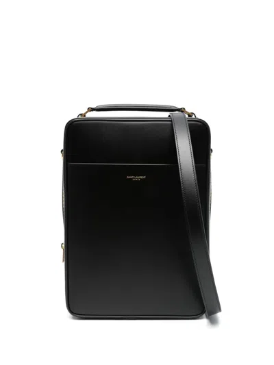 Saint Laurent Leather Messenger Bag In Black