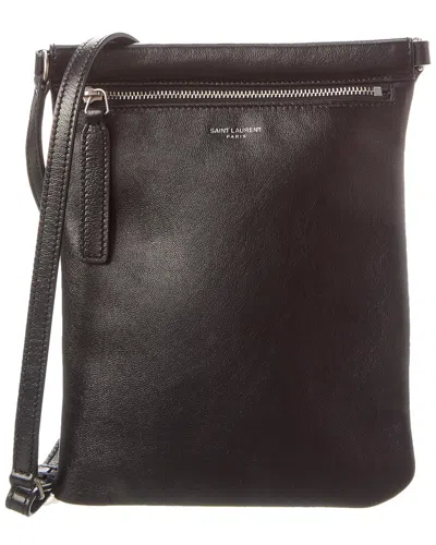 Saint Laurent Leather Messenger Bag In Black
