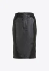 Saint Laurent Black Lamb Leather Midi Skirt In Black
