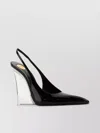 Saint Laurent Miller Patent-leather Slingback Wedge Pumps