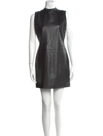 Pre-owned Saint Laurent Leather Mini Dress In Black