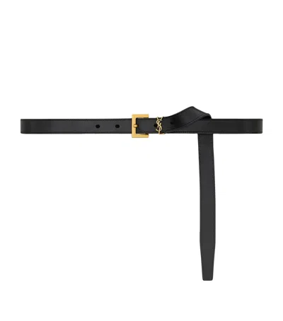 Saint Laurent Leather Monogram Belt In Black