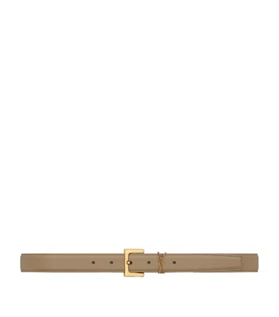 Saint Laurent Leather Monogram Belt In Nude