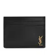 Saint Laurent Tiny Cassandre Card Holder In Polished Leather In Black