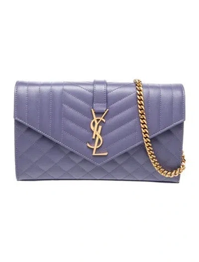 Pre-owned Saint Laurent Leather Monogram Envelope Chain Wallet Large In Purple