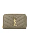 Saint Laurent Leather Monogram Matelassé Cassandre Wallet In Green
