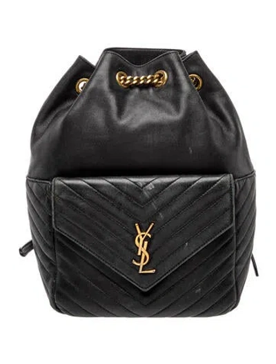 Pre-owned Saint Laurent Leather Monogram Matelassé Joe Backpack In Black