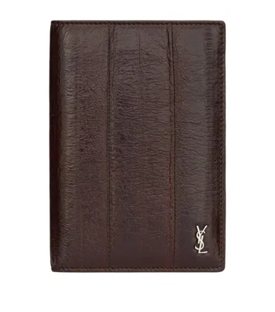 Saint Laurent Leather Monogram Passport Holder In Beige