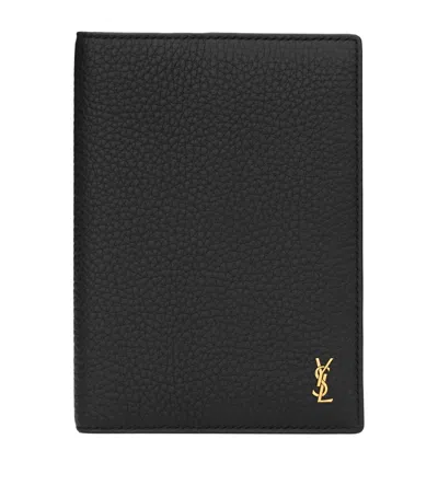 Saint Laurent Leather Monogram Passport Holder In Black