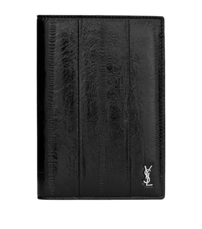 Saint Laurent Leather Monogram Passport Holder In Black