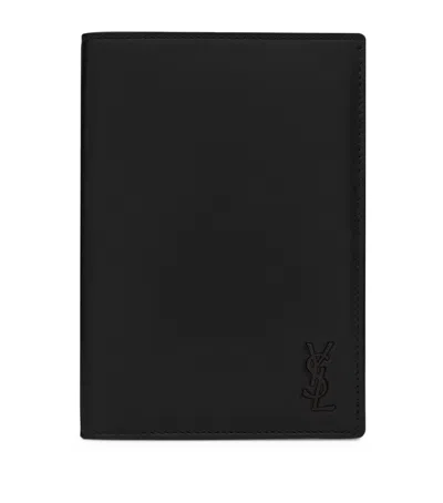 Saint Laurent Leather Monogram Passport Holder In White