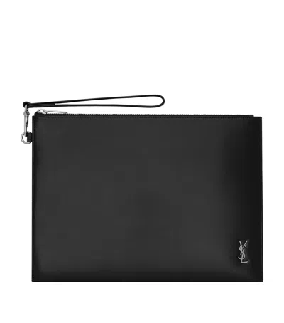 SAINT LAURENT LEATHER MONOGRAM POUCH