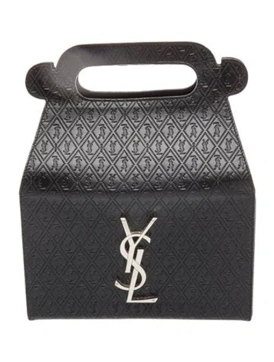 Pre-owned Saint Laurent Leather Monogram Take-away Box Bag In Black